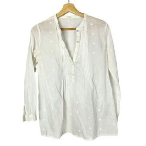J. Crew White Swiss Polka Dot Henley Long Sleeve Blouse XS
